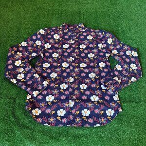 Cactus Man Slim Fit Long Sleeve Button Front Navy Multicolor Floral Shirt Size S